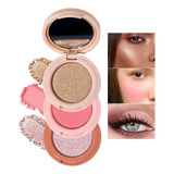 Blush 3 In 1 Paleta De Colorete Iluminador Nacarado Paleta