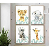 Kit 4 Quadro/placas Conjunto Infantil Safari Girafa+molduras