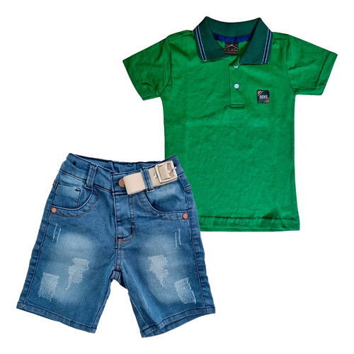 Camiseta Polo Infantil  + Shorts Elastano Com Cinto