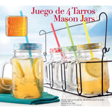 Juego De 4 Tarros Mason Jars Con Base By Jafra Home