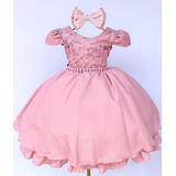 Vestido Infantil Daminha Batizado Casamento Rose Creme