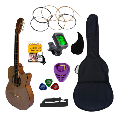 Guitarra Acústica Curva Ocelotl Paquete Vital De Accesorios Color Nogal Orientación De La Mano Derecha