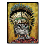 #970 - Cuadro Vintage - Gato Indio Poster Plumas No Chapa