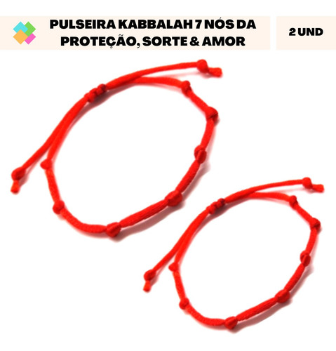 Kit 02 Pulseira Fita Vermelha Da Kabbala Cabala Red Sete Nós