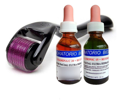 Serums Hialuronico + Vit C + Derma Roller 540 Agujas Titanio