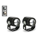 2 Faro Led Mini Redondo Lupa Blanco Amarillo Estrobo + Bases