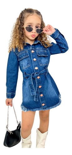 Vestido Jeans Infantil Para Meninas Parka 100% Jeans Country