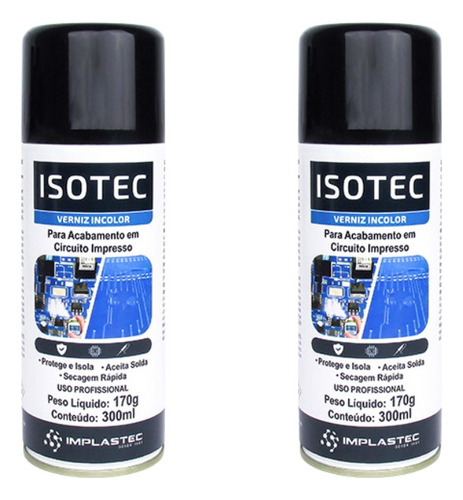 Kit 2 Spray Verniz Protetivo Isolante Incolor Isotec 300ml