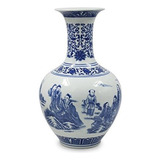 Dahlia Antigua Lucky Lotus Motif Porcelana Azul Y Blanc