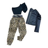 Roupa Infantil Feminina Cropped E Calça Jogger+jaqueta 3 Pçs