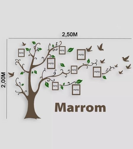 Adesivo Decorativo Árvore Genealógica Familia Retrato Verde Cor Marrom E Verde