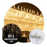 Kit 5 Cascatas 400 Led Branco Quente 10m - 110v 4fw1