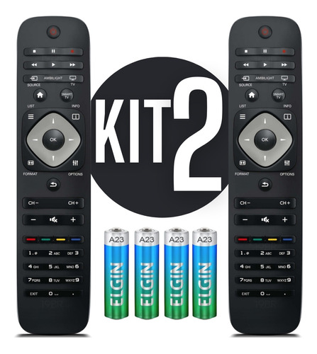Kit 2 Controle Remoto Para Smart Tv Philips Universal 