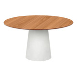 Mesa Cone Base Branca Tampo Lâmina Madeira Natural - 80cm