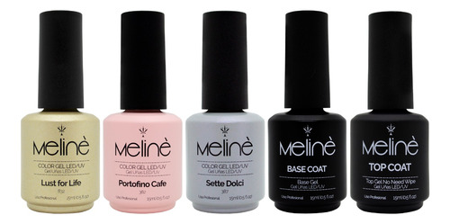 Kit X3 Esmaltes Color Meliné Gel On-off + 1 Base +1 Top Coat