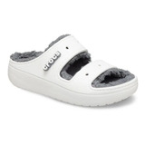 Crocs Classic Cozzy Sandal Blanca Con Corderito Gris