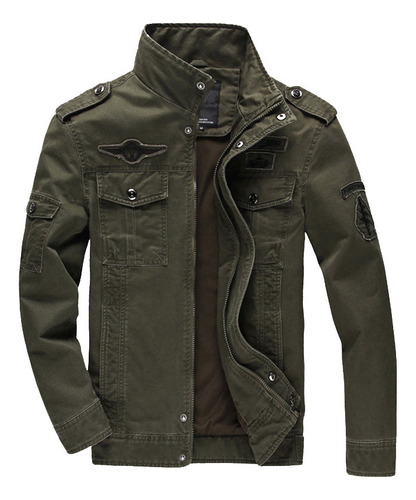 Chaqueta Militar Bomber Para Hombre Abrigo Mezclilla Cálido.