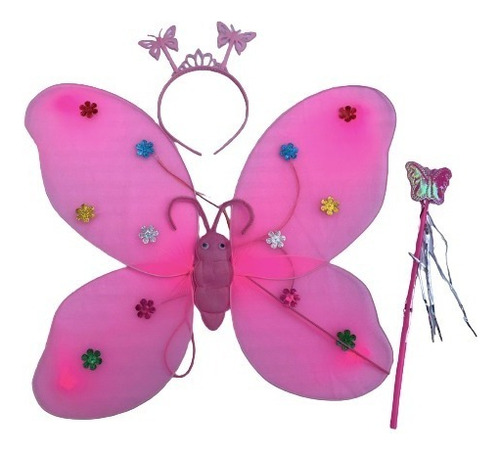 1 Set De Disfraz Mariposa Con Alas Led Varita Y Diadema Colores