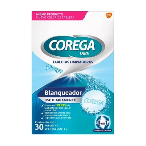 Corega Tabletas Limpiadoras Blanqueadoras 30 Tabs