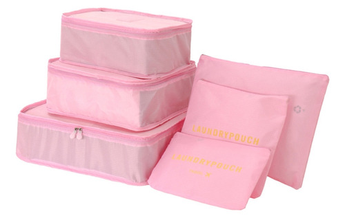 Kit Organizador De Mala Viagem Necessaire Saquinhos 6 Peças Cor Rosa