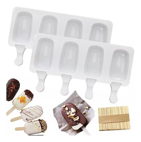 Pack X2 Moldes De Helado Silicona Reutilizable + Paletas