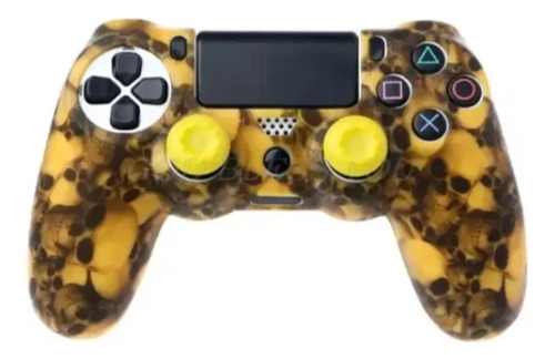 Forro Silicona Protector Control Ps4 + 2 Grips Amarillo