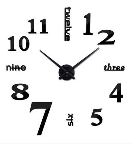 Reloj Pared Tamaño 50 X 50 Cm 3d Color Negro Moderno Hogar