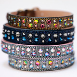 Collar Piel Perro Cristales Swarovski Lujo Placa Id Talla S