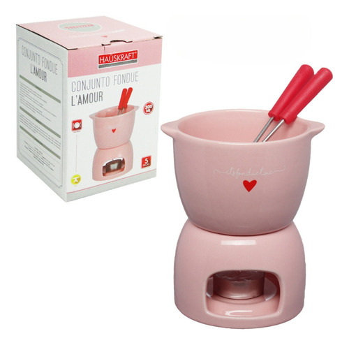 Aparelho Conjunto De Fondue L' Amour Rosa Em Ceramica 300ml