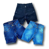 Kit 3 Short Jeans Laycra Infantil Menino 1 A 8 Anos