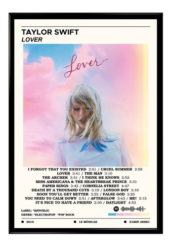 Quadro Decorativo Taylor Swift Álbum Lover Spotify