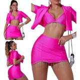 Conjunto De Saia E Cropped Festa Balada Luxo Sexy Colado