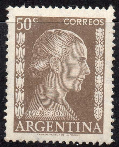 Argentina 1952. 50c Eva Perón Con Variedad, Sello Nuevo