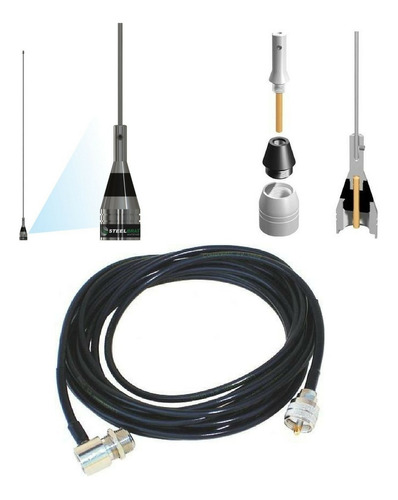 Kits Antena Móvel Vhf 1/4 De Onda Mais Cabo Coaxial  Ap9186