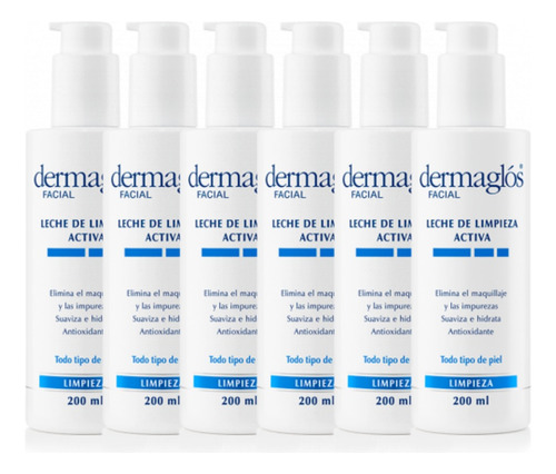 Combo X6 Dermaglos Leche De Limpieza Facial 200 Ml