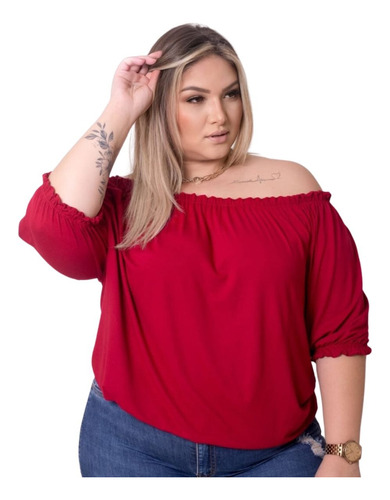 Blusinha Ciganinha Moda Plus Size Feminina Ombro A Ombro Top