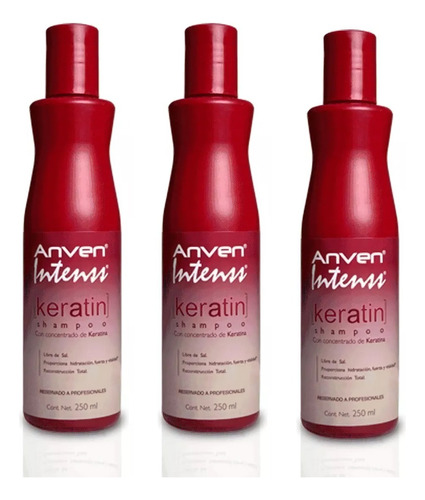 Anven Keratin Shampoo Kit 3 Botellas De 250 Ml C/u