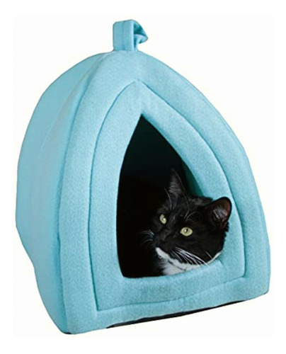 Petmaker Cozy Kitty Tent Igloo Plush Cat Bed, Blue