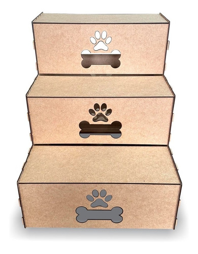 Escada 3 Degraus Para Cachorro E Gato 45cm Mdf  Desmontável