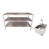 Pia Assepsia + Mesa Inox Industrial Cozinha 2 Prateleiras