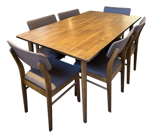 Juego De Comedor Mesa + 6 Sillas Madera Brandson Color Nogal