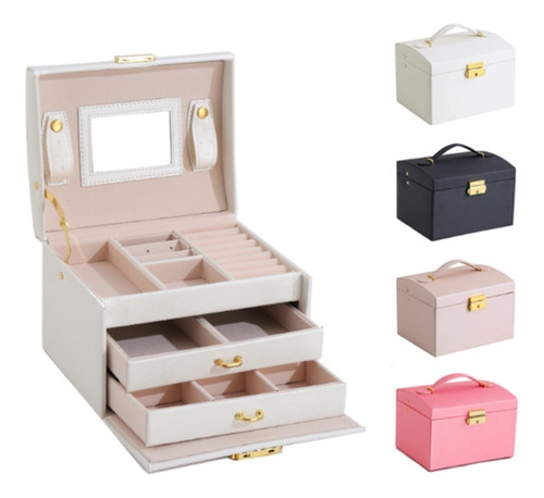 Caja Alhajero Organizador De Joyas Anillos Espejo Y Cajones