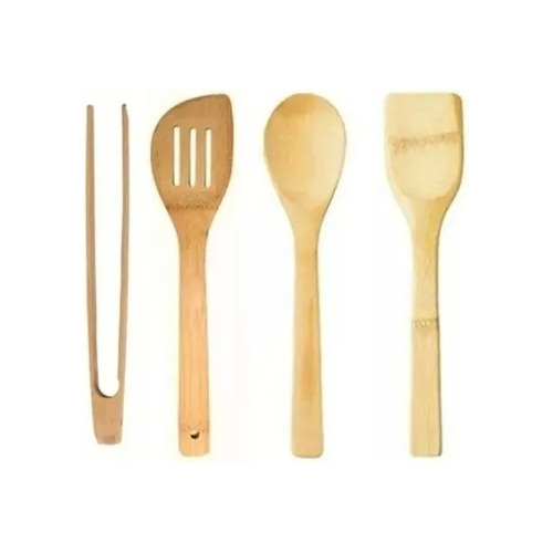 Set X4 Pzs Utensilios Madera Bambu Cocina Cuchara Espatula