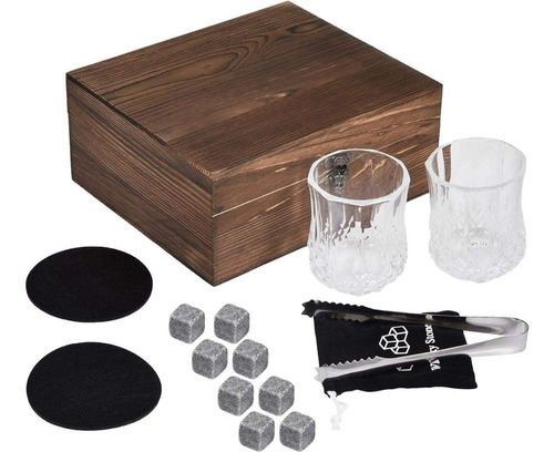 Juego De Piedras Para Whisky, Caja De Madera Regalo,2 Vasos