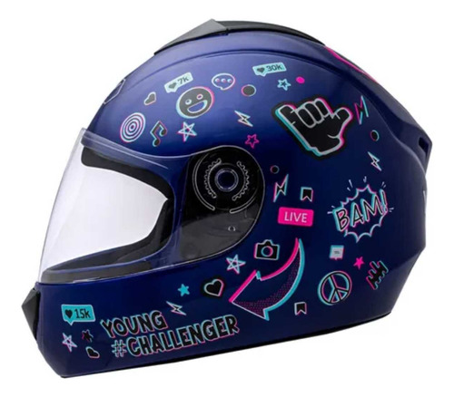 Capacete Fechado Moto Infantil Fly Young Live Azul