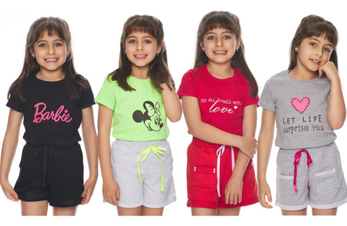 Kit C/ 4 Conjuntos Verão Infantil Menina Short + Blusinha