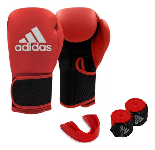 Kit Luva Boxe Hybrid 25 Vermelho adidas +band+ Bucal + Bolsa