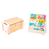 Kit Caixa De Brinquedos Com Nome + Rack Para Livros Rosa