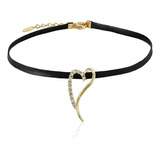 Collar Choker Oro 14k Lam Swarovski Corazon 33-39cm Mujer