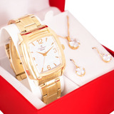 Relógio Champion Feminino Quadrado Dourado Original Barato
